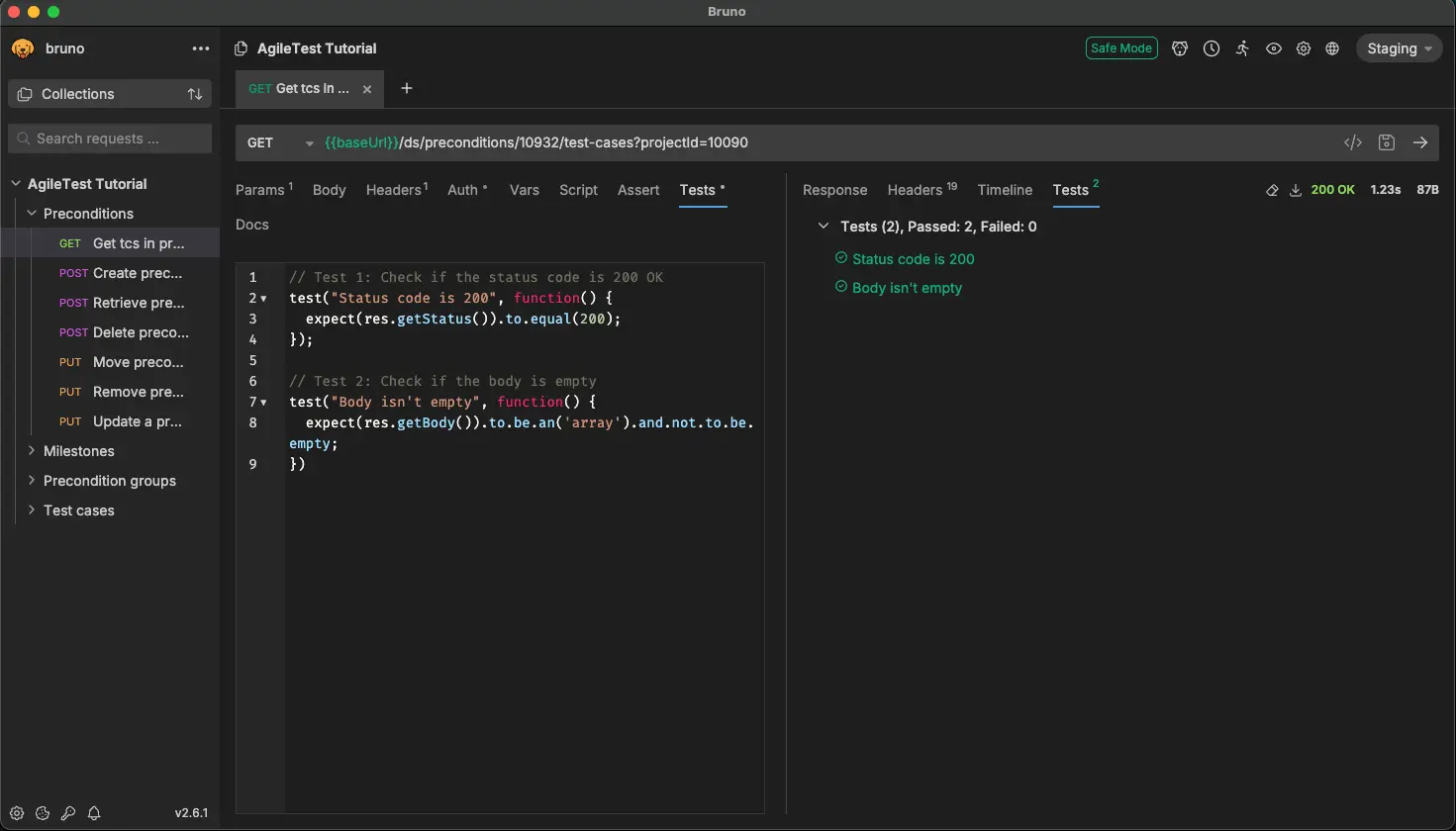 Response with test script