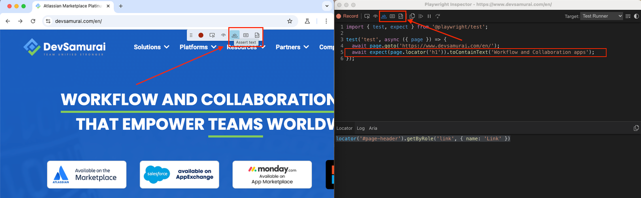 Assertions (Optional Actions in Toolbar)