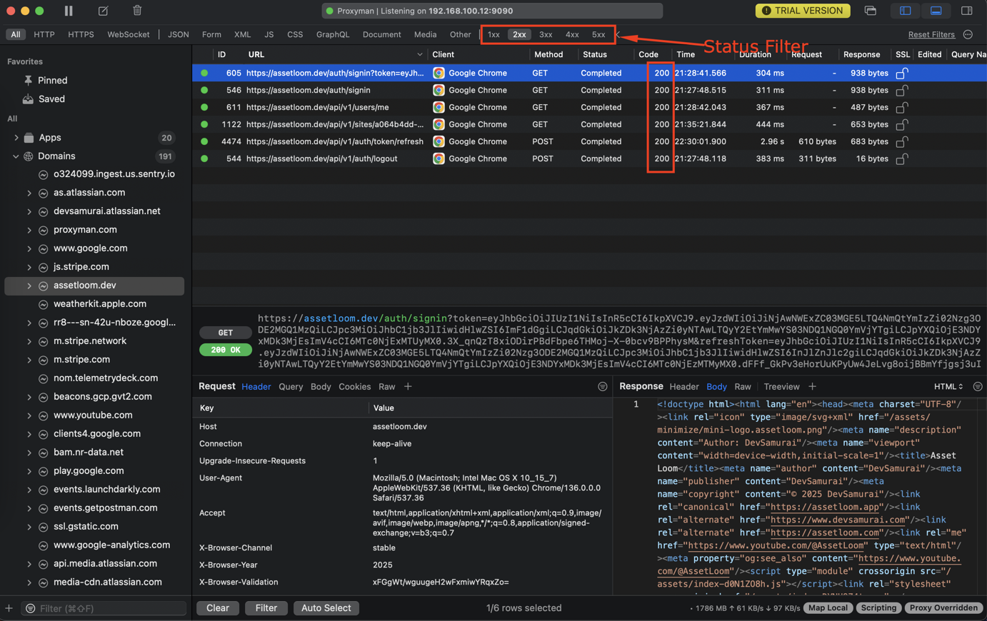 Status filters Status filters