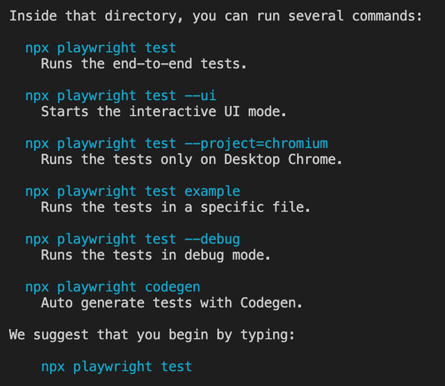 typical Playwright commands